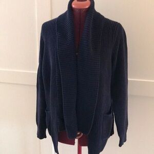 J. Crew Navy Chunky Ribbed Cotton Cardigan Sweater Size M